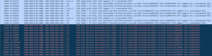 Screenshot of Wireshark analysis of tcpdump file