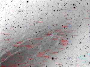 NGC206 Region in M31, with Bologna Catalogue Globular Clusters Annotated